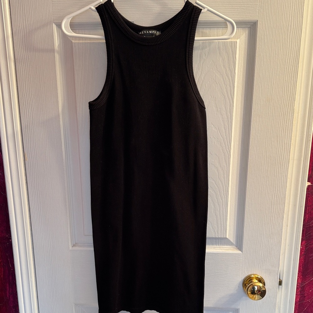 Revamped Black Ribbed Midi Tank Dress